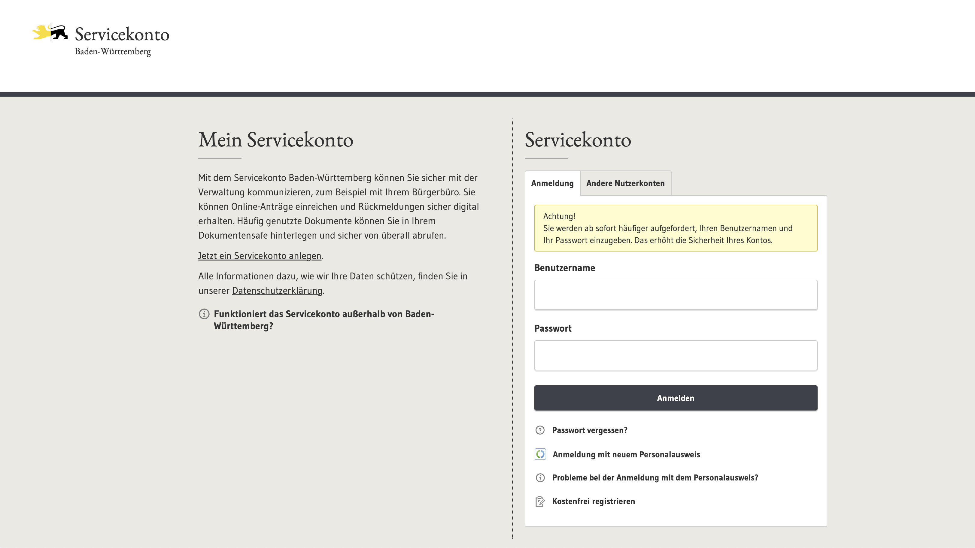 Registrierung auf Service-BW: Mein Servicekonto